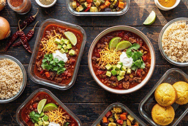 Hearty bowl of beef chili with kidney beans topped with shredded cheese and sour cream