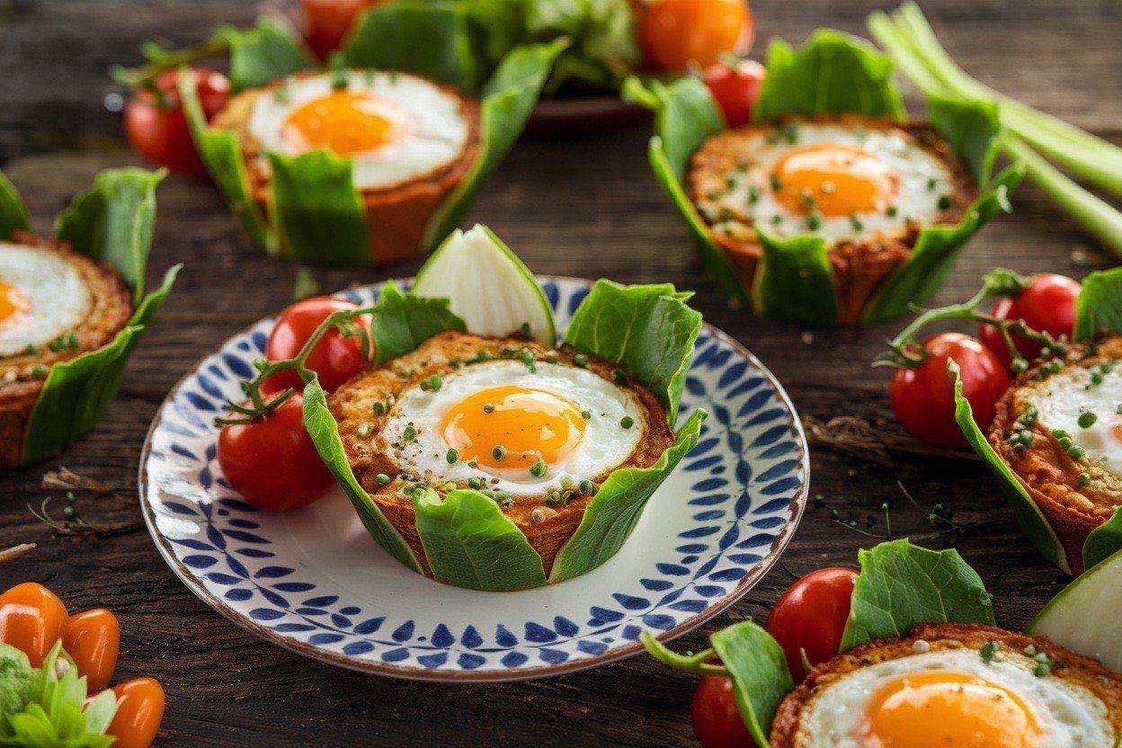 Golden egg muffin cups with visible spinach and red bell pepper pieces cooling on a wire rack